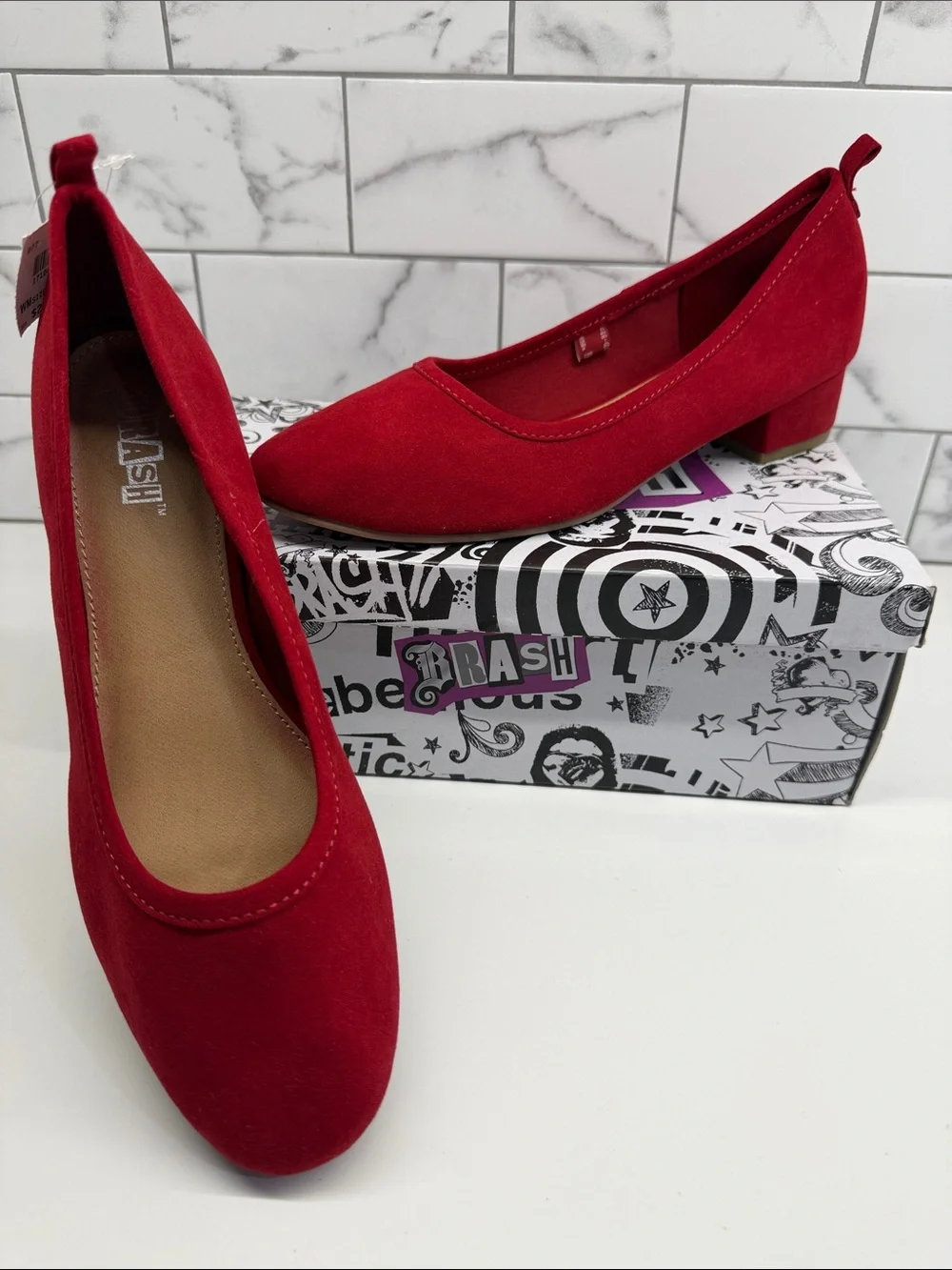 Brash Red Suede thick heels